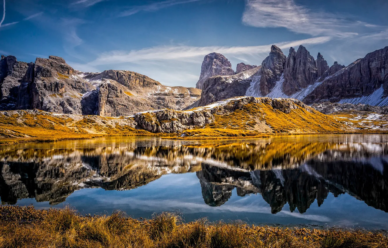 Photo wallpaper mountains, lake, reflection, Italy, Italy, The Dolomites, South Tyrol, South Tyrol