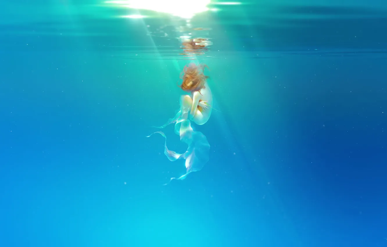 Photo wallpaper sea, girl, style, fiction, the ocean, silence, red, girl