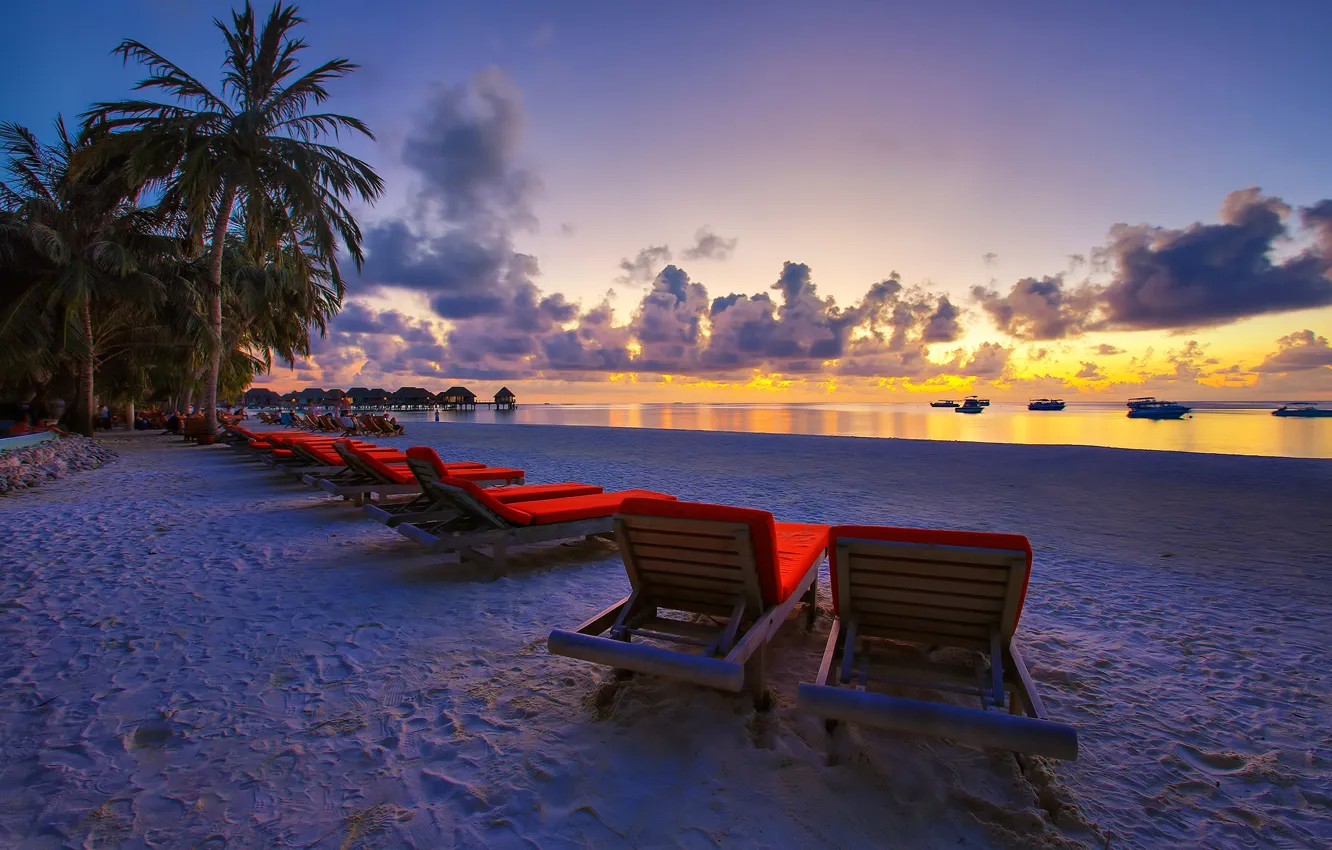 Photo wallpaper stay, shore, Paradise, the evening, The Maldives, Bungalow, The Indian ocean