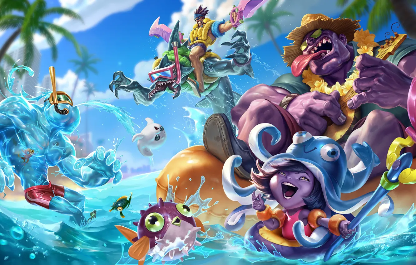 Photo wallpaper the game, art, champion, sixmorevodka studio, Pool Party - League of Legends