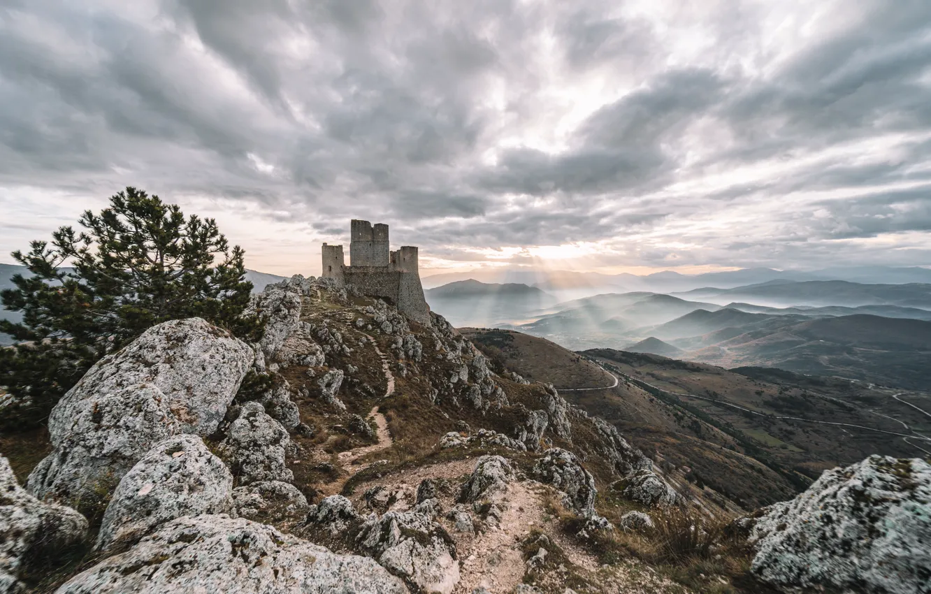 Photo wallpaper mountains, stones, castle