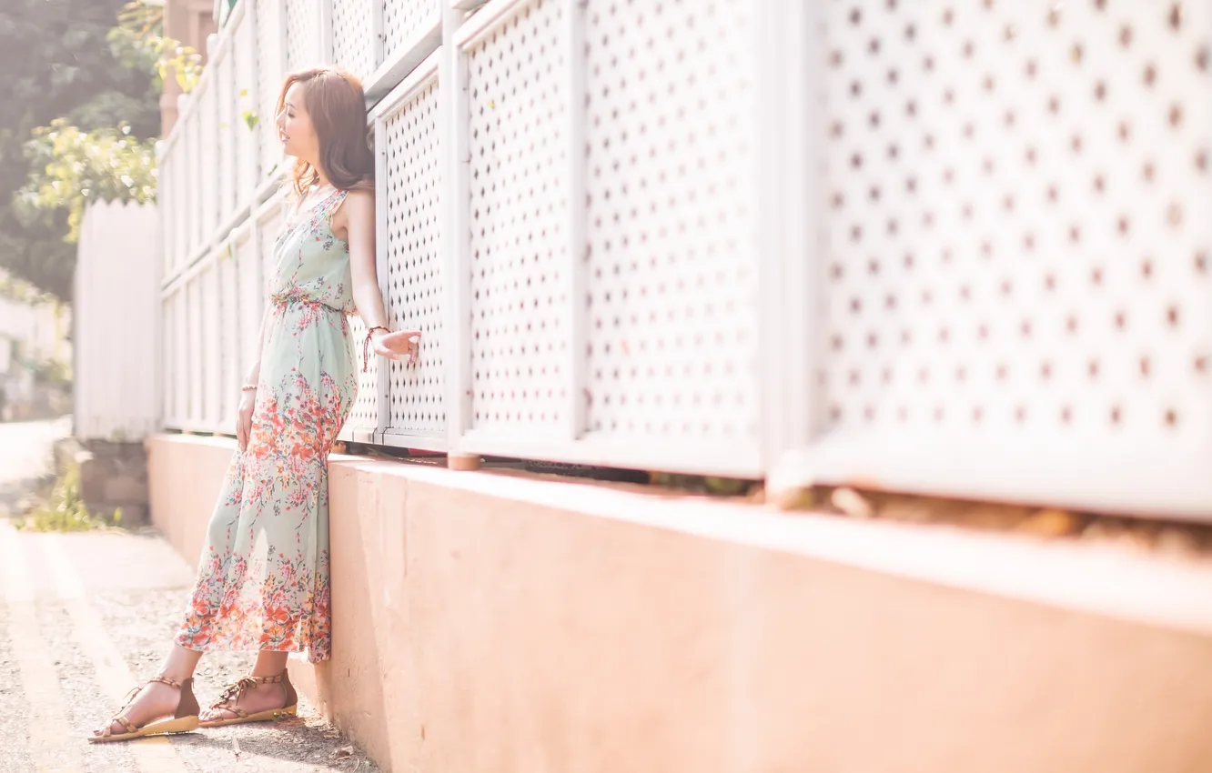Photo wallpaper summer, face, hair, the fence, dress, Asian