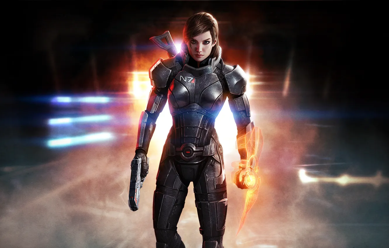 Photo wallpaper weapons, woman, the game, costume, shepard, mass effect 3, Shepard, female