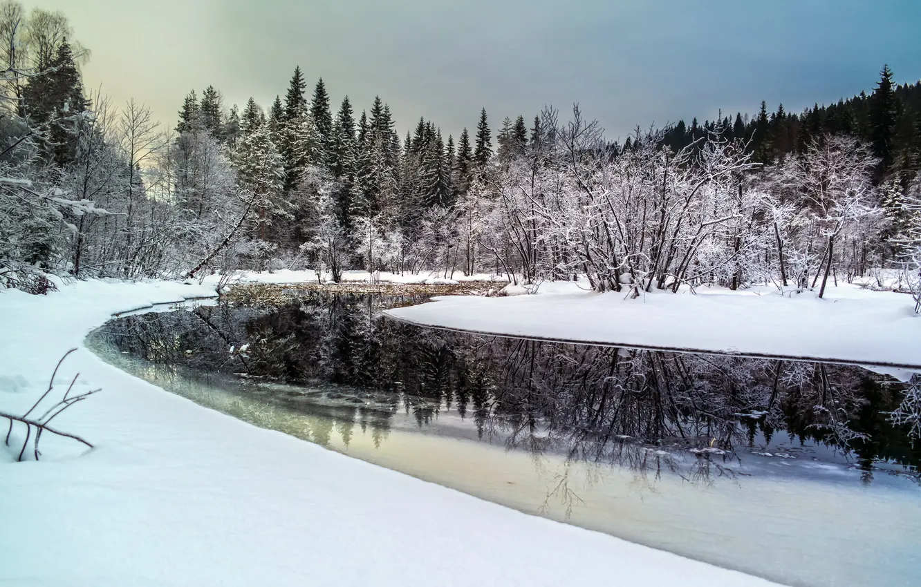 Photo wallpaper winter, landscape, river