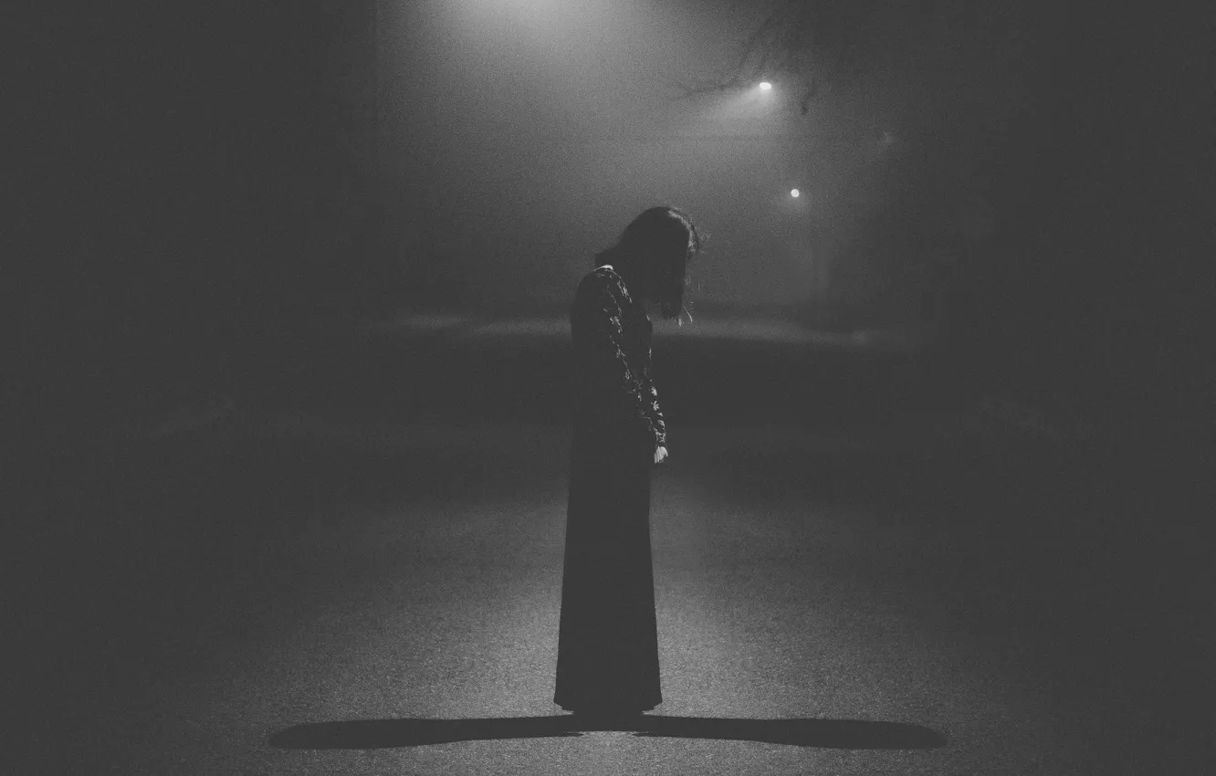 Photo wallpaper light, sad, dress, woman, street, loneliness, melancholy, shadows