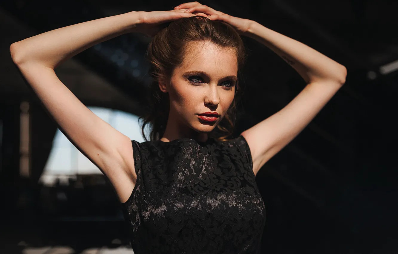 Photo wallpaper look, girl, face, model, portrait, makeup, dress, lipstick