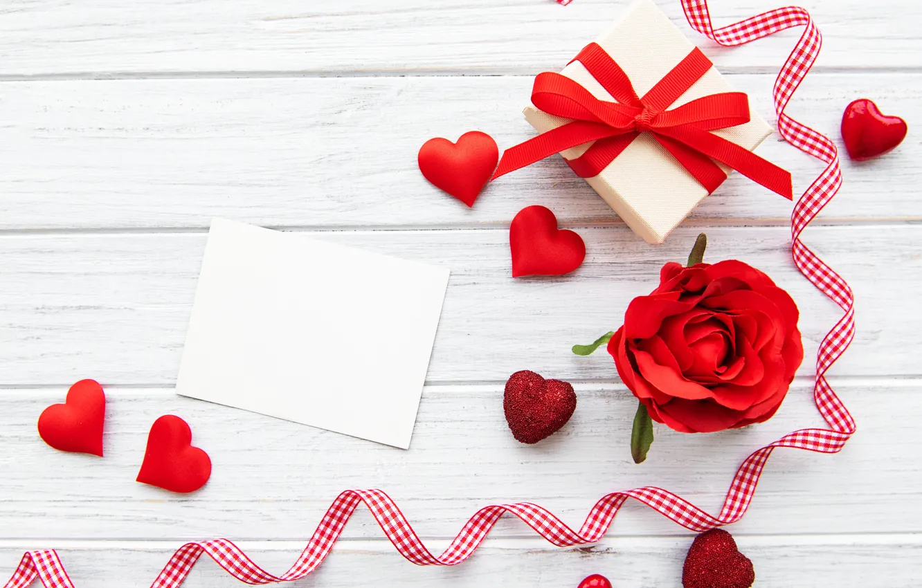 Photo wallpaper rose, Bud, tape, hearts, Valentine's day, gift box, Olena Rudo