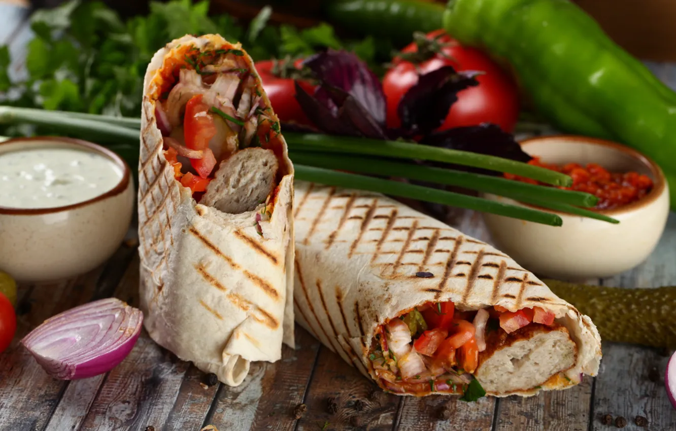 Photo wallpaper vegetables, roll, pita