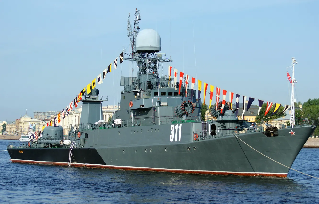 Photo wallpaper ship, anti-submarine, small, Parade, Navy day, Kazanets