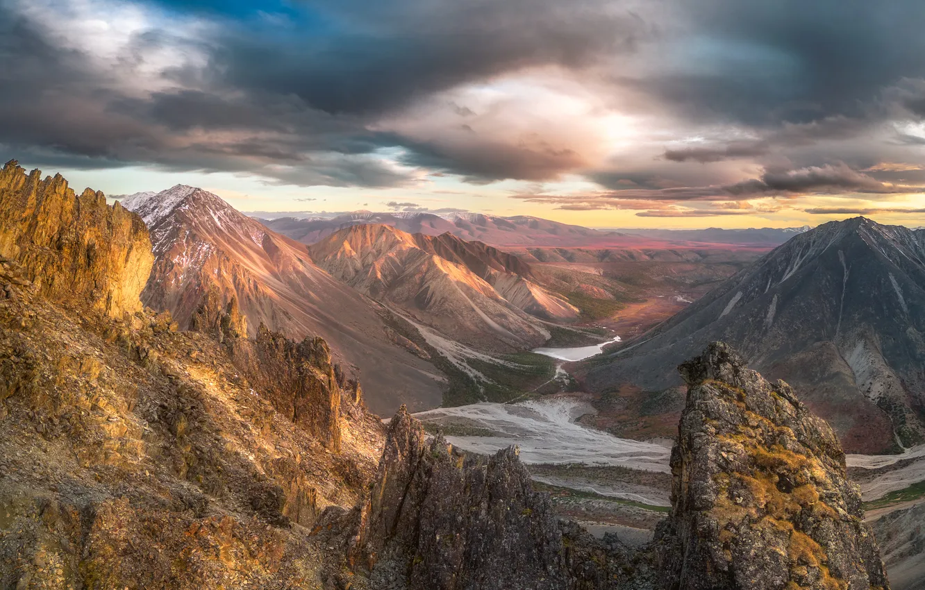 Photo wallpaper river, trees, mountains, mountain, rocks