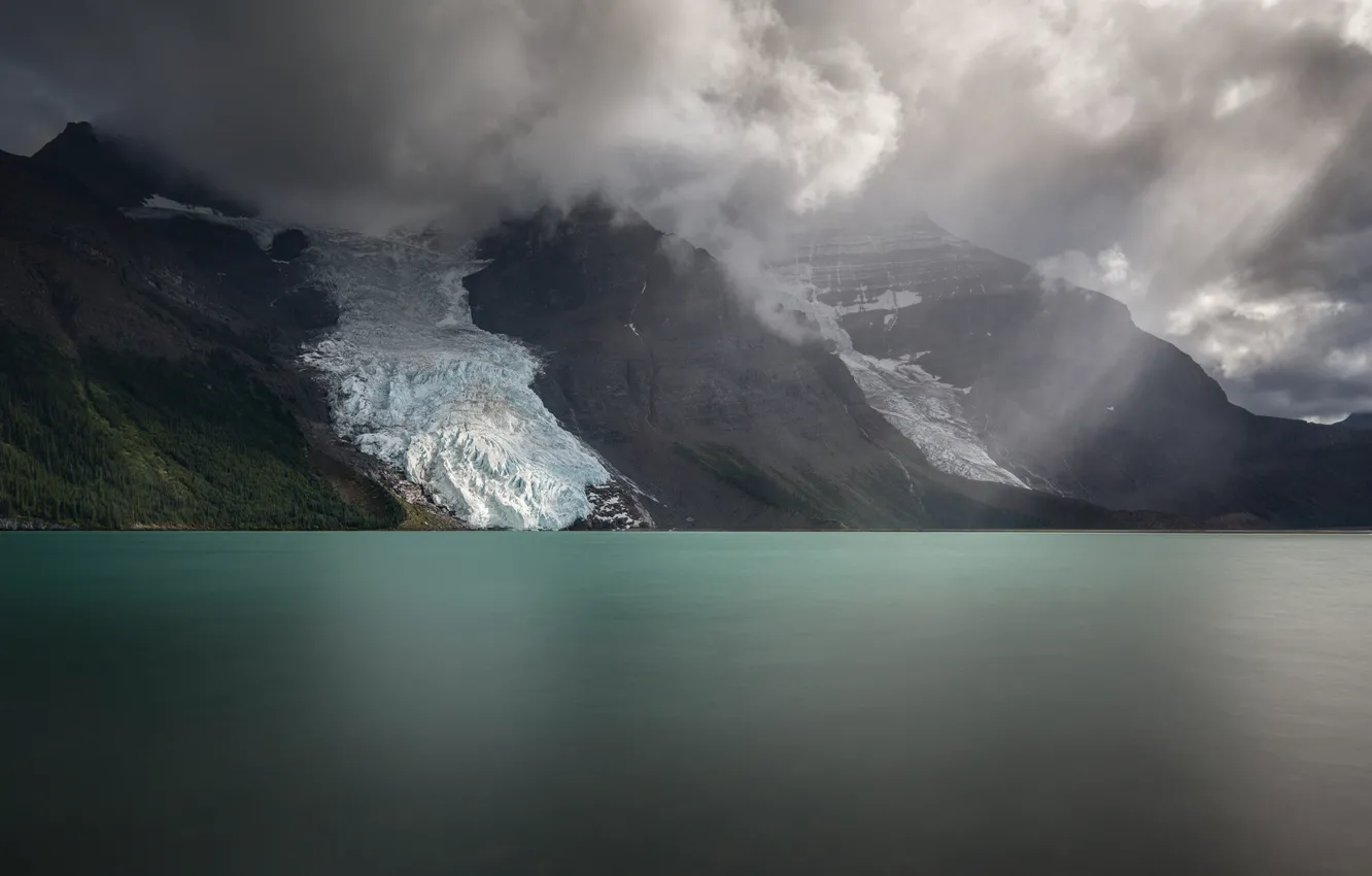 Photo wallpaper snow, mountains, clouds, lake, Canada