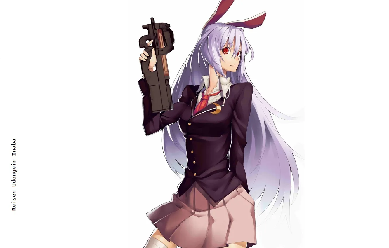 Photo wallpaper machine, schoolgirl, red eyes, art, cool, touhou projeck, Project East, Traveling And Keeping Inaba