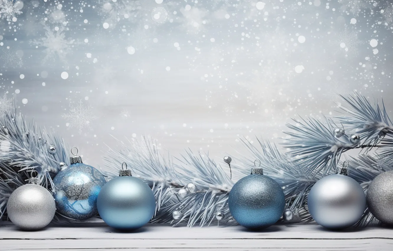 Photo wallpaper decoration, balls, New Year, Christmas, new year, Christmas, balls, blue