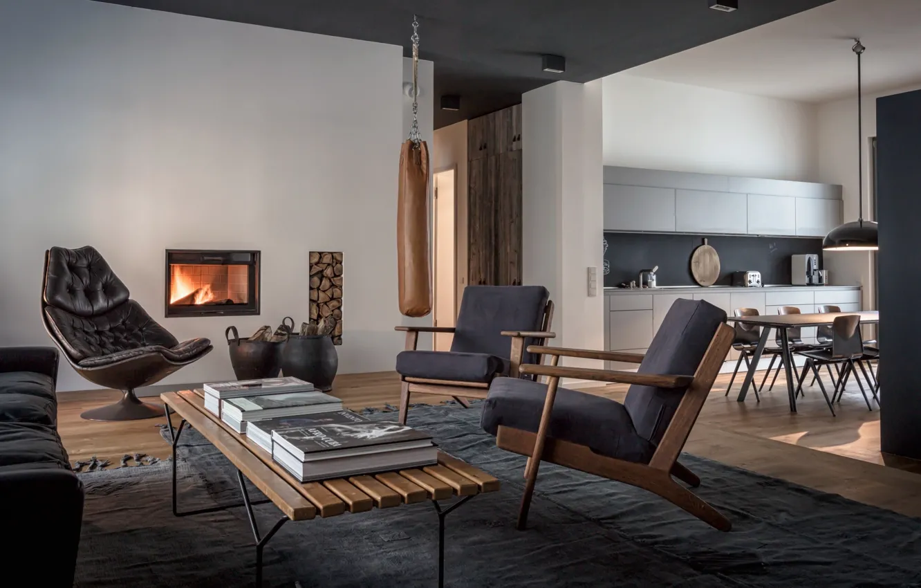 Photo wallpaper style, interior, Germany, kitchen, living room, Berlin, dining room, Apartment Berlin Mitte