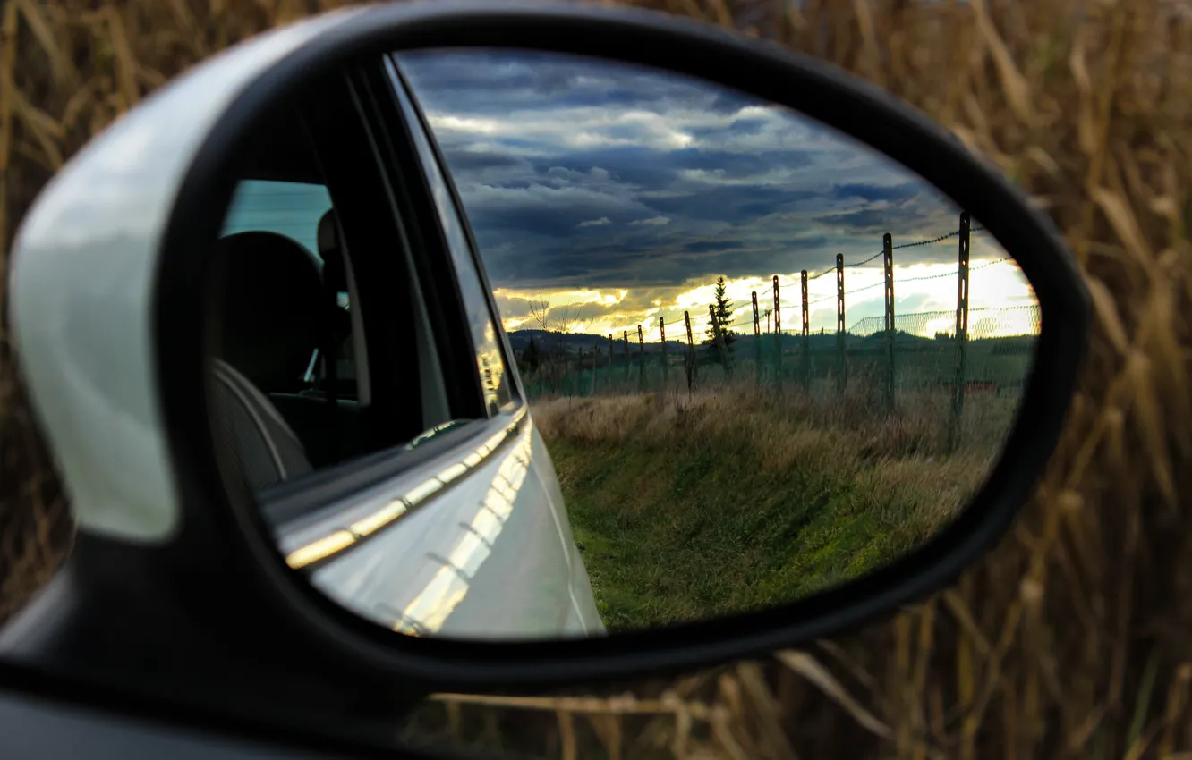 Photo wallpaper auto, landscape, reflection, mirror