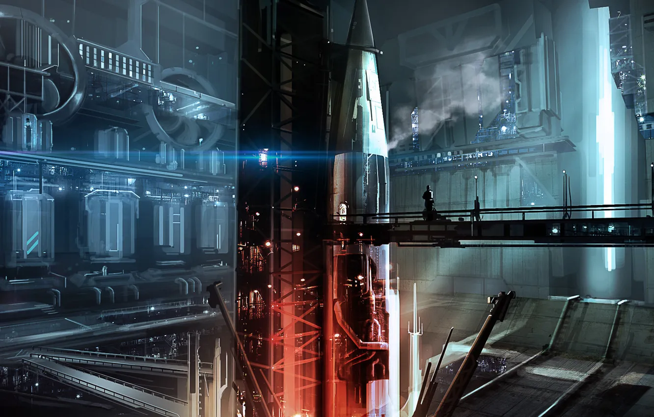 Photo wallpaper bridge, people, rocket, art, installation, sooruzhenie, bunker