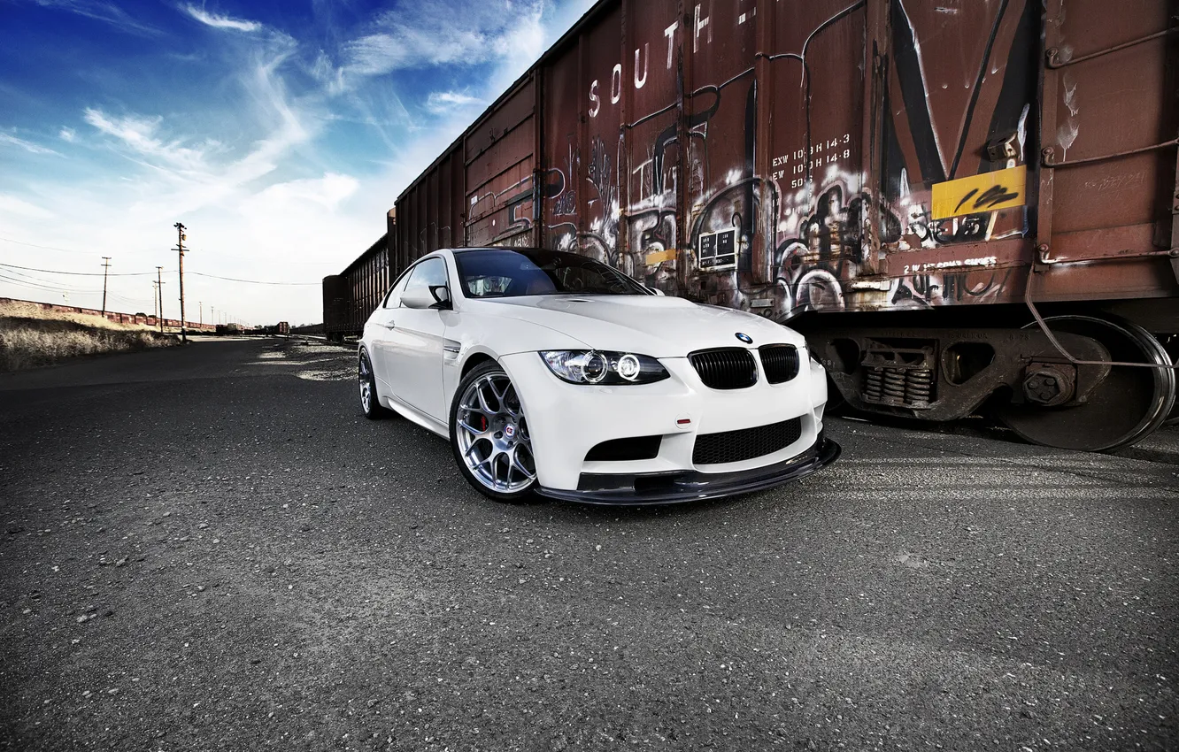 Photo wallpaper white, graffiti, posts, BMW, train, BMW, white, train