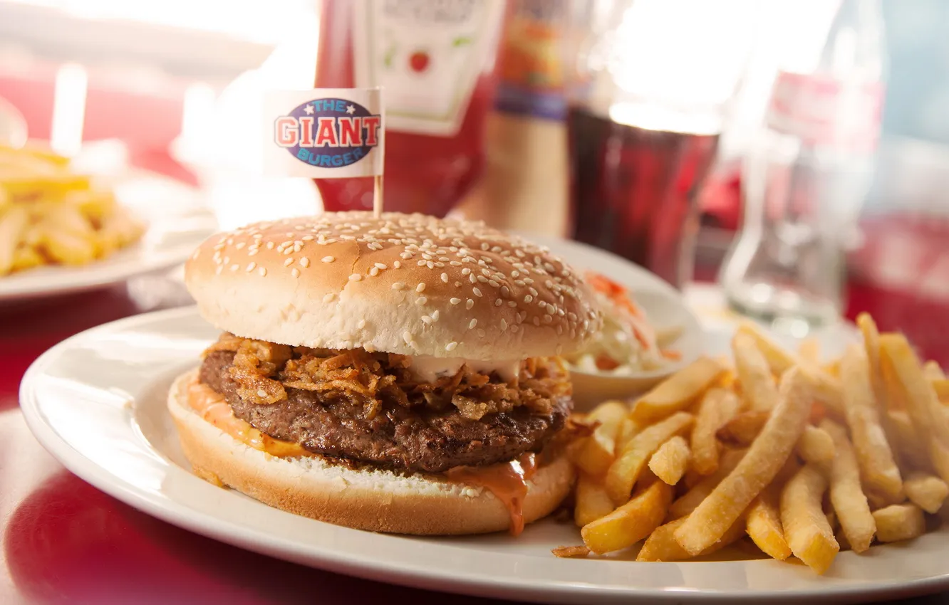 Photo wallpaper food, Burger, Fries