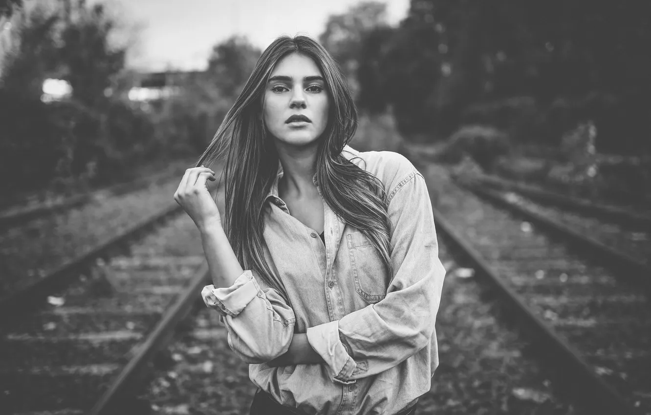 Photo wallpaper girl, hair, lips, train, direct look