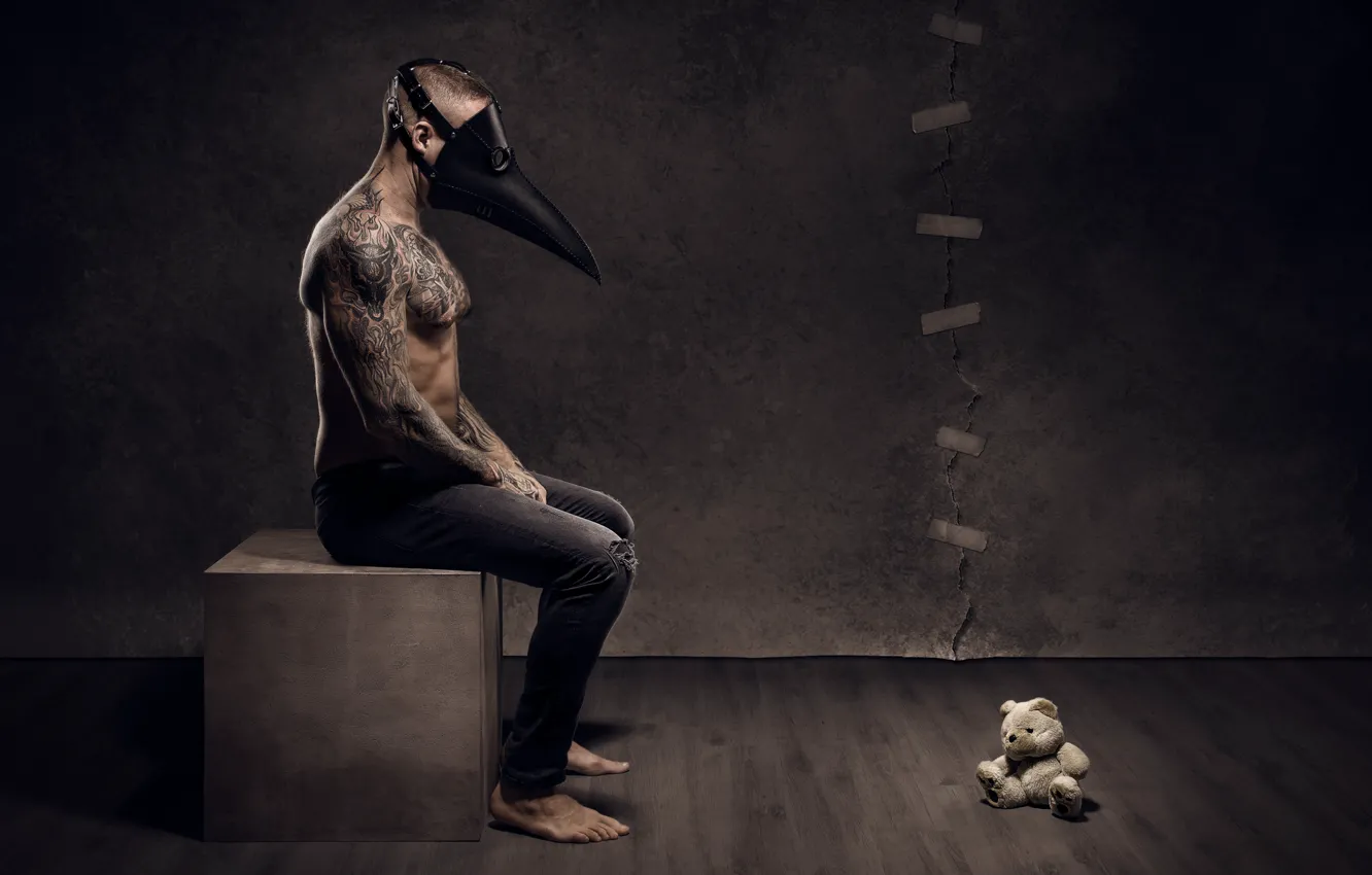 Photo wallpaper people, mask, bear