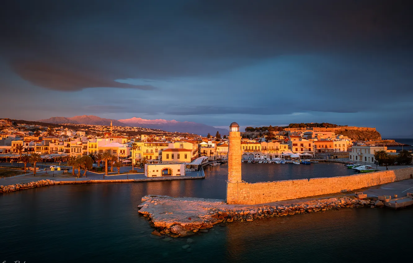Photo wallpaper sea, lighthouse, island, building, tower, morning, Bay, Crete