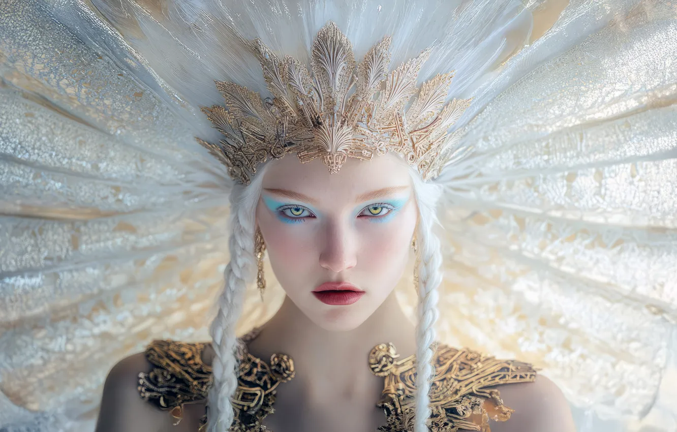 Photo wallpaper look, girl, decoration, face, pose, portrait, crown, makeup