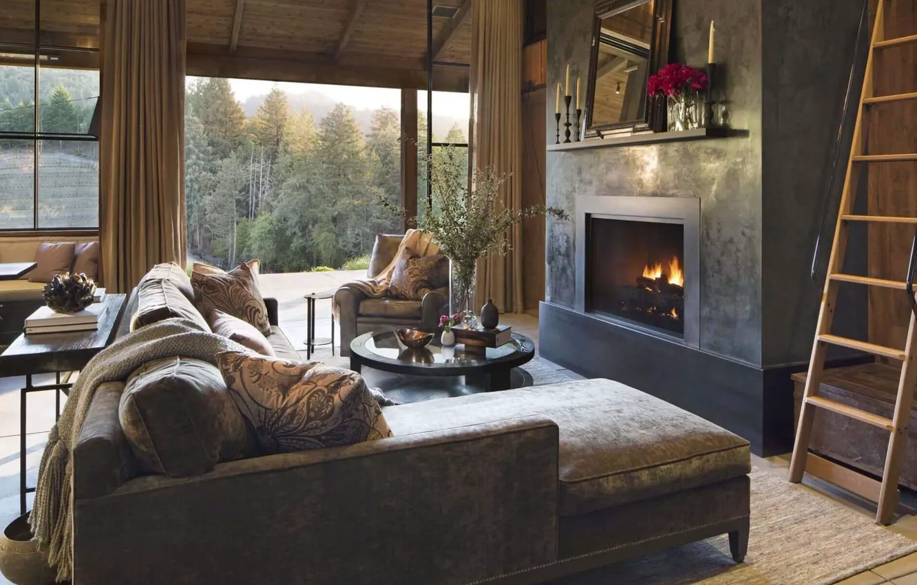Photo wallpaper design, style, interior, fireplace, living room