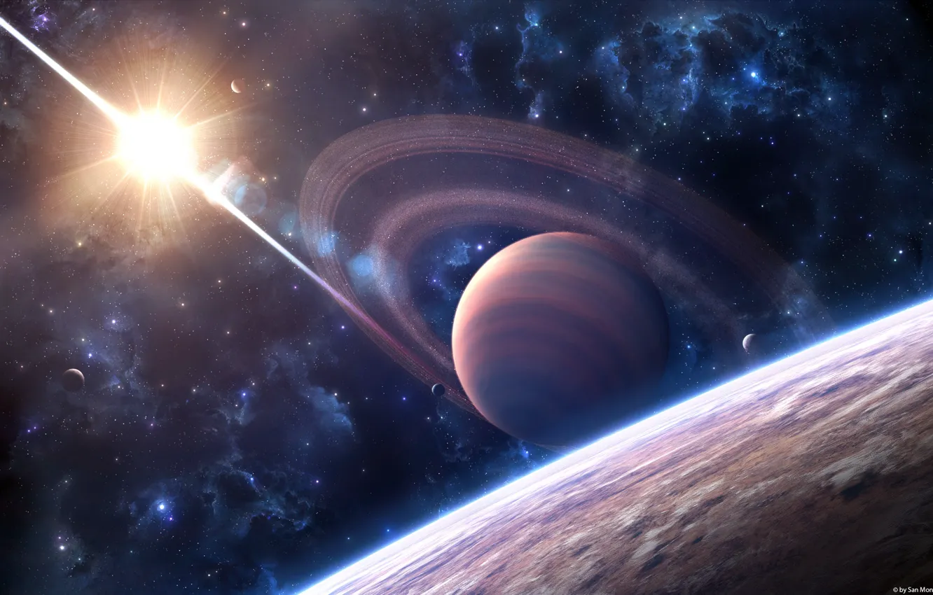 Photo wallpaper the sun, space, stars, light, bright, planet, galaxy