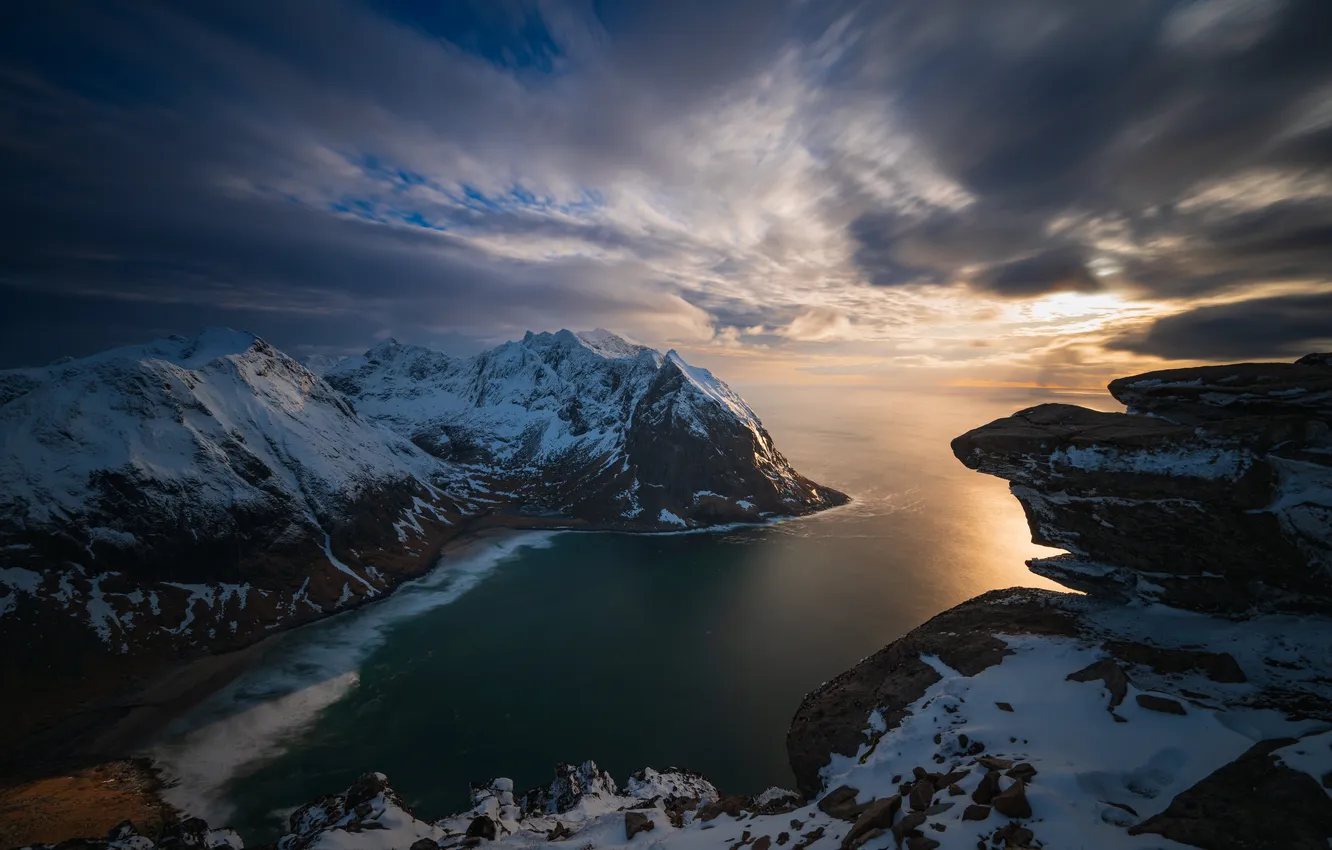 Photo wallpaper clouds, mountains, Norway, The Lofoten Islands