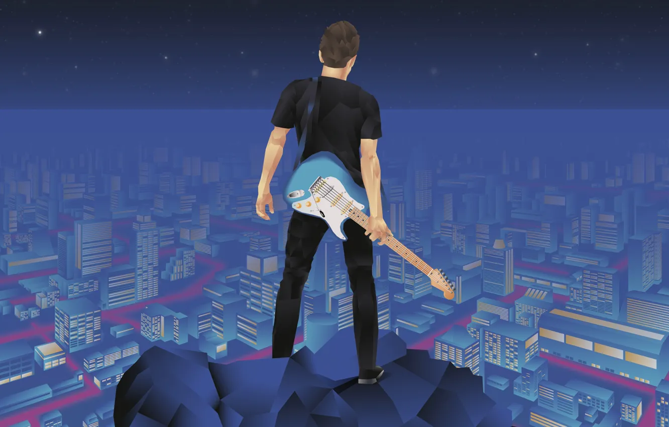 Photo wallpaper stars, the city, people, guitar, home, Retouch, light years