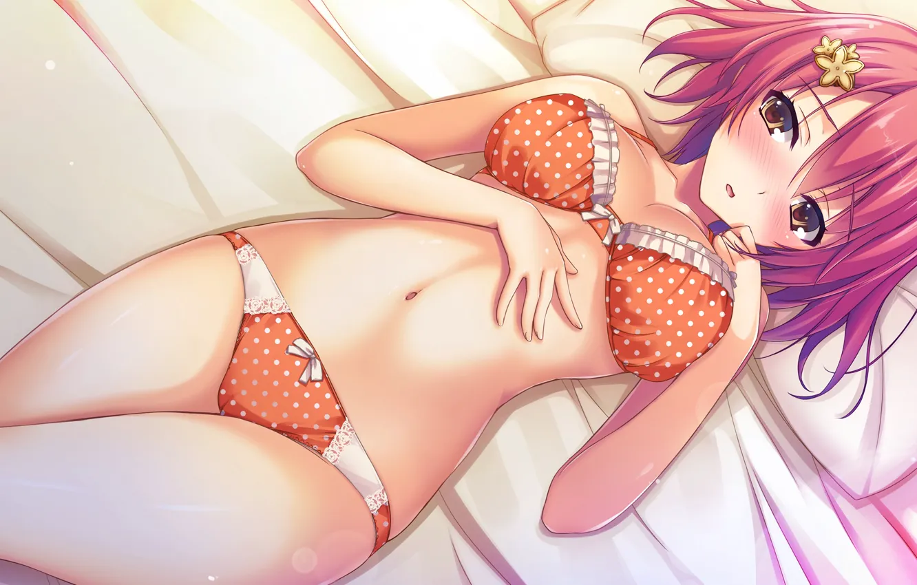 Photo wallpaper girl, sexy, lingerie, pantsu, bra, cleavage, panties, pink hair