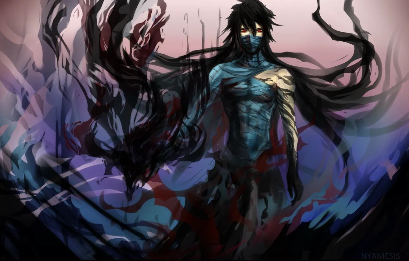 Photo wallpaper anime, art, guy, bleach, Kurosaki Ichigo, bandages, nyamesiss, final getsuga tenshou