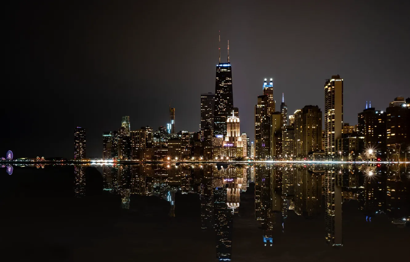 Photo wallpaper night, the city, Chicago