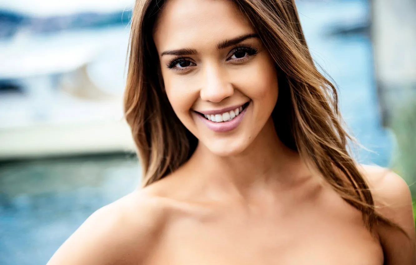 Photo wallpaper girl, face, smile, Jessica Alba, actress, Jessica Alba, brown hair