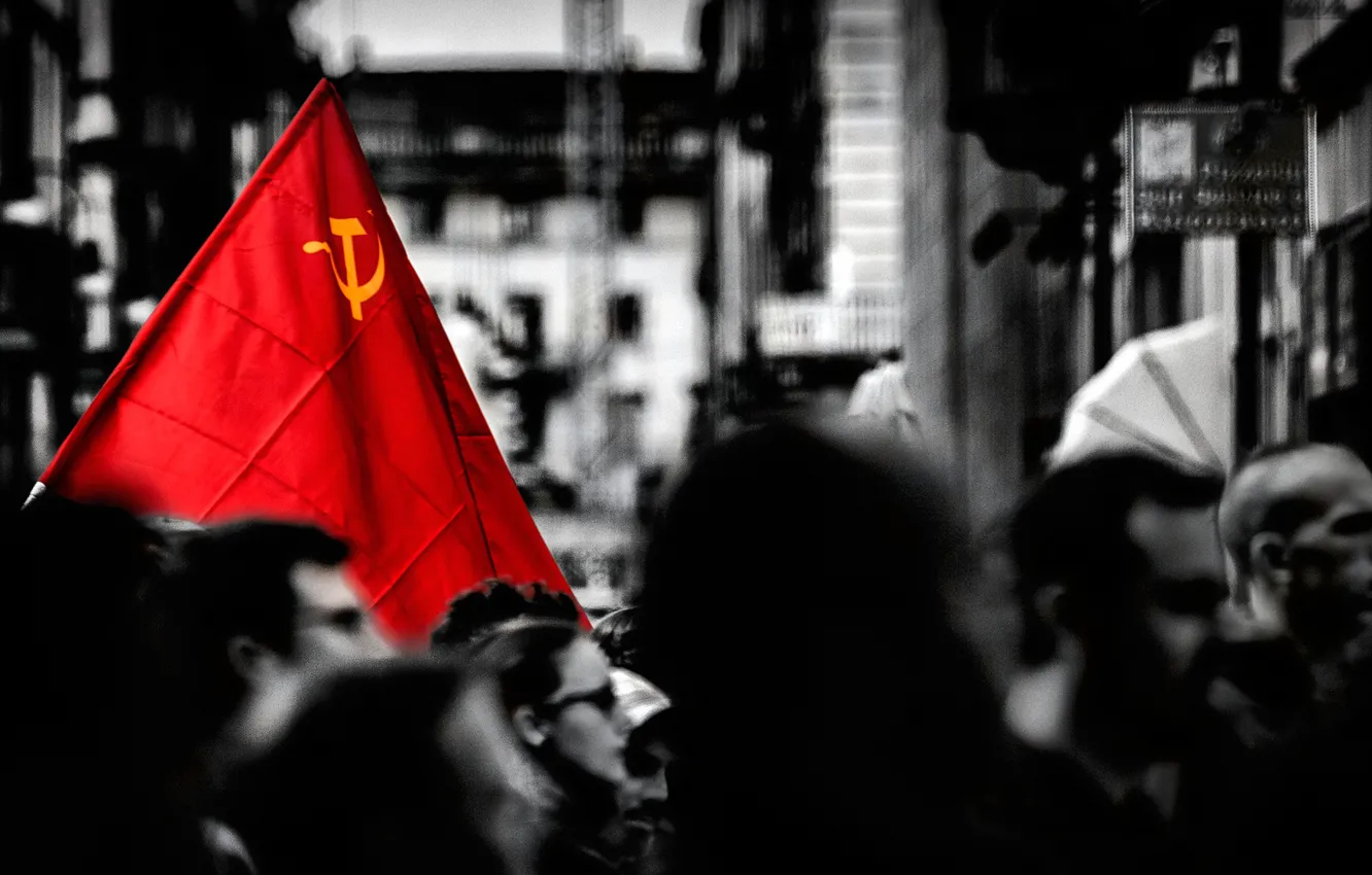 Photo wallpaper monochrome, demonstration, red flag, The world! Work! May!, MAY 1