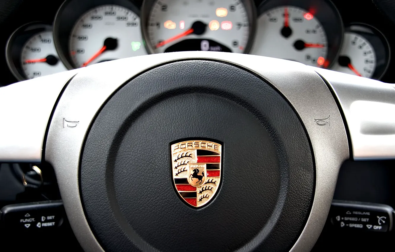Photo wallpaper Porsche, vehicle, console, steering wheel