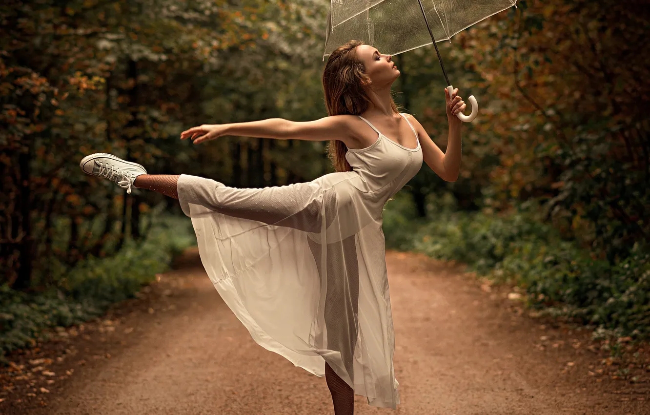 Photo wallpaper nature, umbrella, track, ballerina, Kate, Stanislav Maksimov