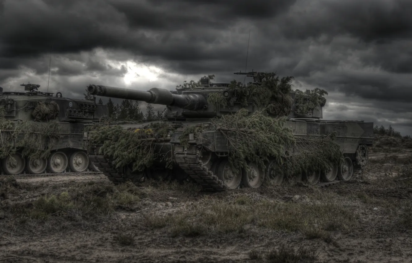 Photo wallpaper disguise, Tank, bad weather, Leopard2