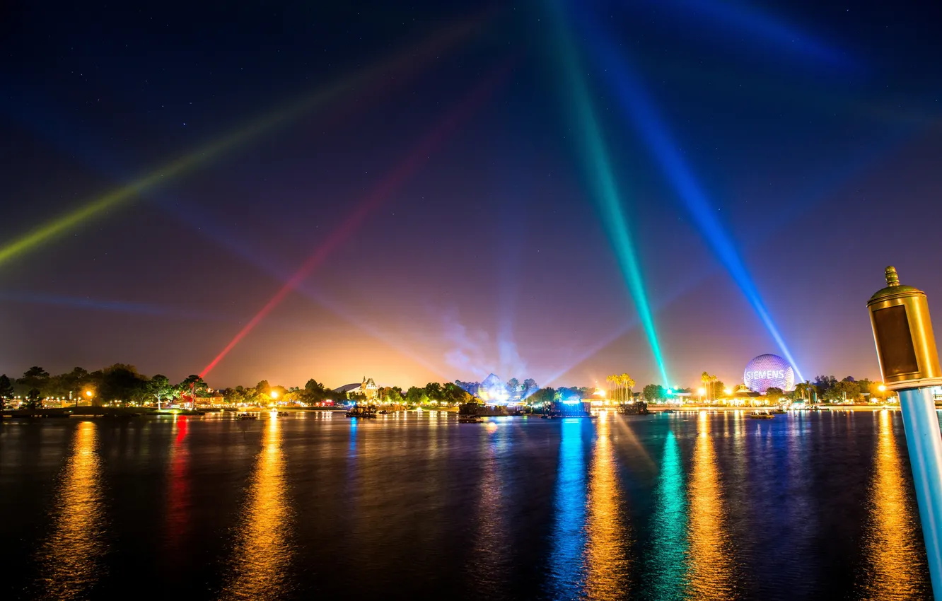 Photo wallpaper night, lights, CA, Disneyland, illumination