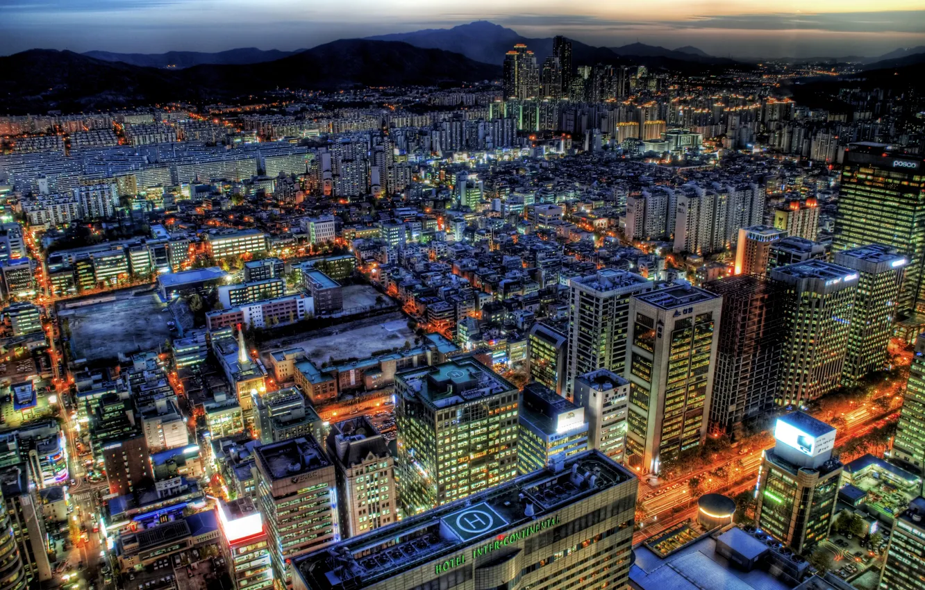 Photo wallpaper city, the city, tower, buildings, Seoul, Korea, South, south korea