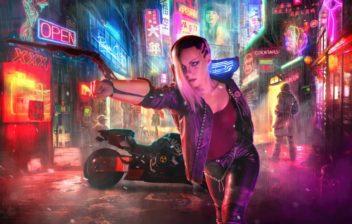 Photo wallpaper night, the city, future, weapons, technology, skyscrapers, neon, future