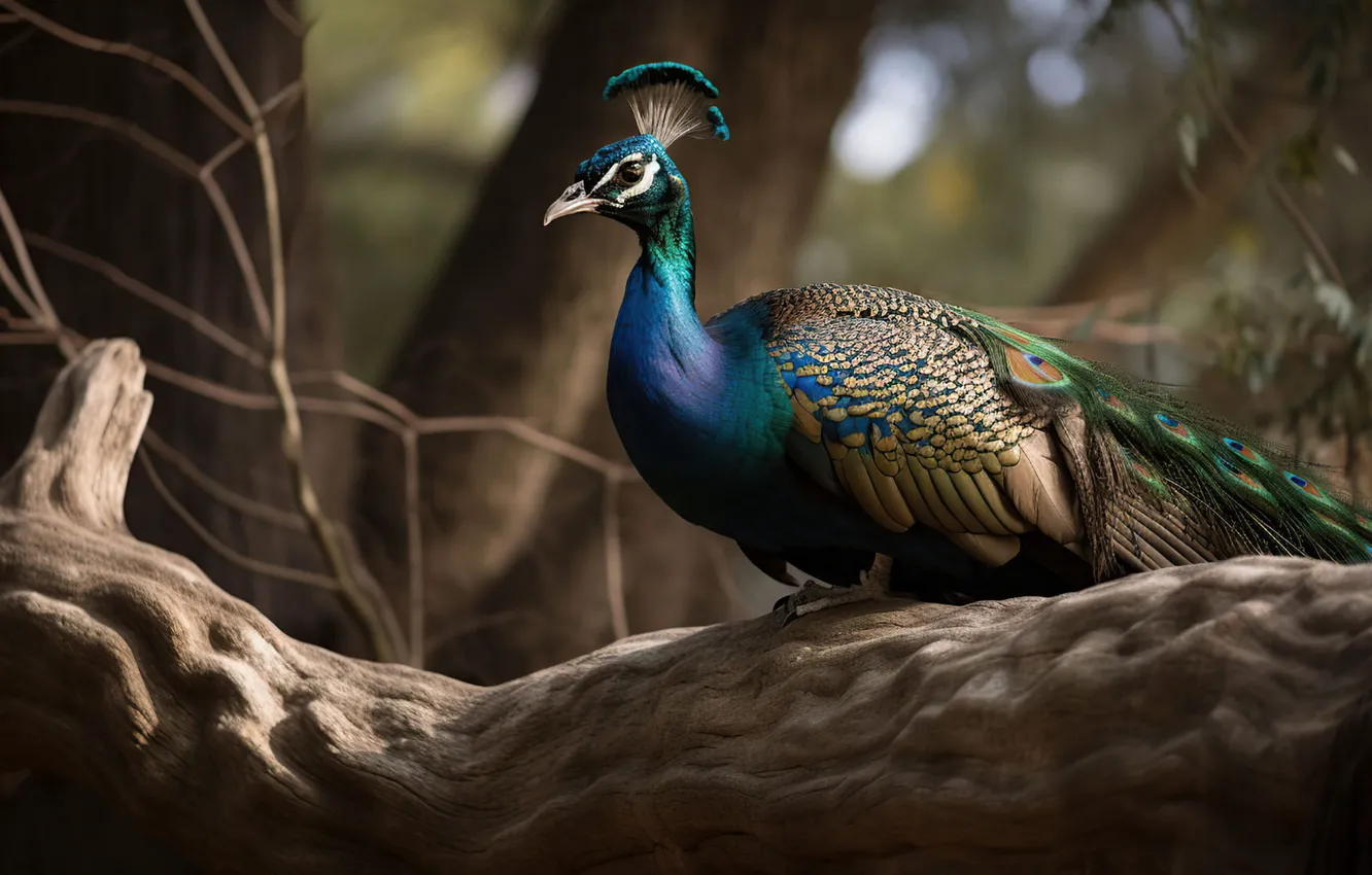 Photo wallpaper nature, bird, peacock, AI art, neural network