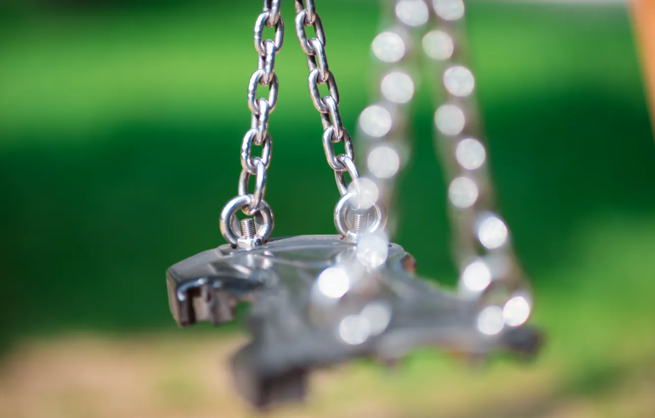 Photo wallpaper greens, swing, spring, chain, detsvo