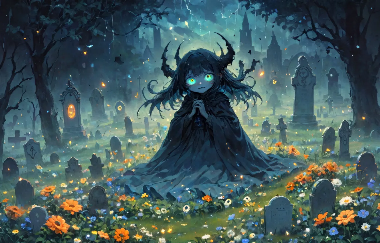 Photo wallpaper being, cemetery, burning eyes, Horny, Sawan, fog in the forest, manstick, tombstones
