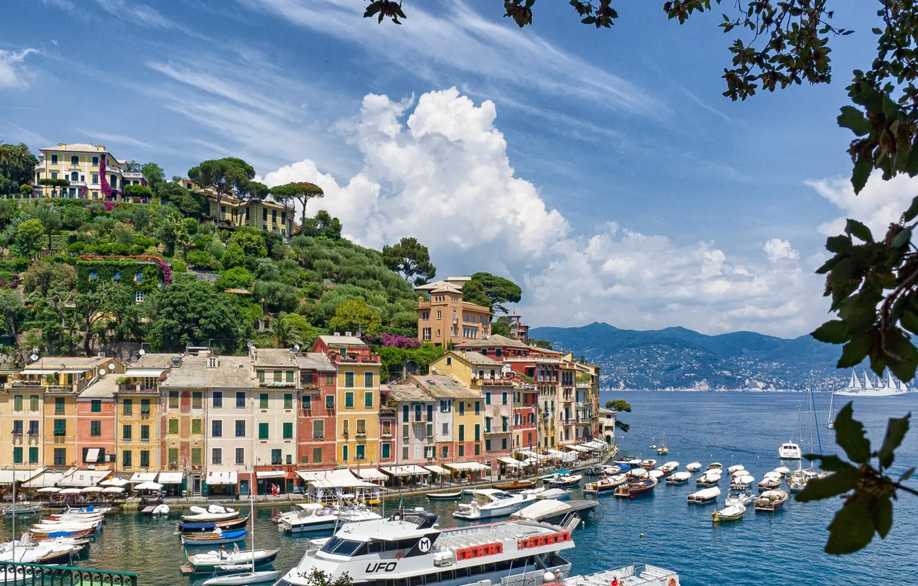 Photo wallpaper sea, boat, home, Bay, Italy, Portofino, Liguria
