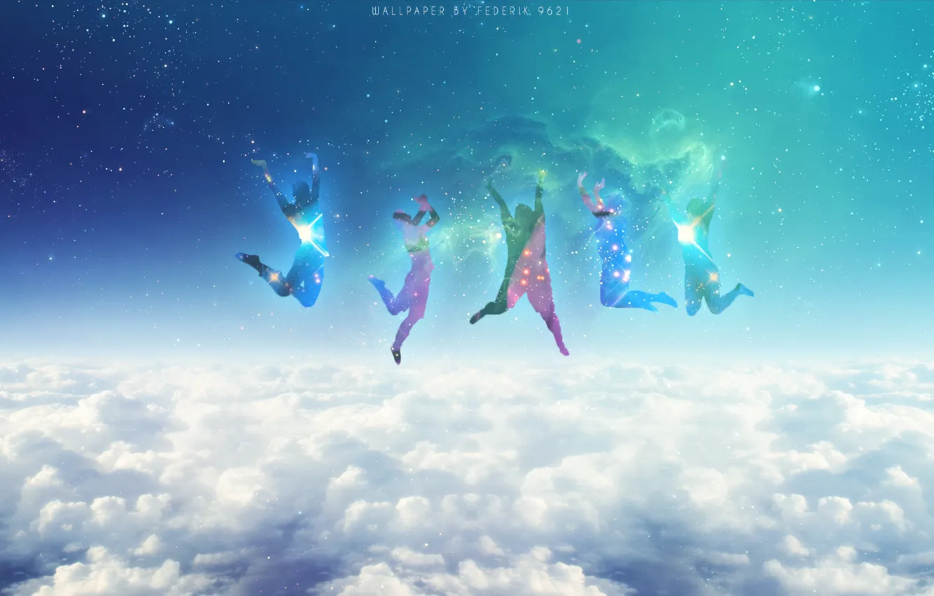 Photo wallpaper space, Galaxy, blue, clouds, stars, jumping