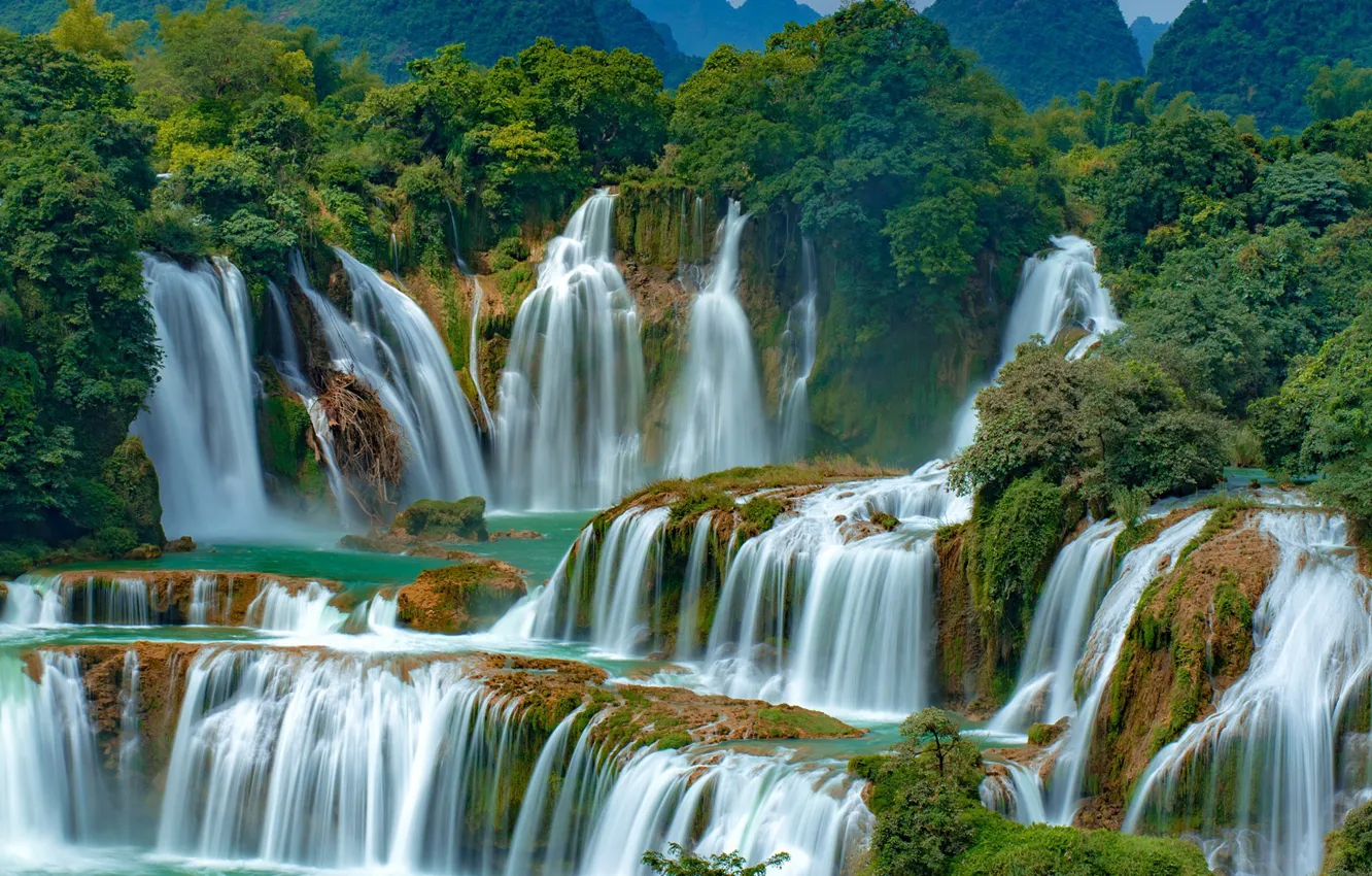 Photo wallpaper waterfall, Vietnam, water, Datang, Ban Gioc Falls, forest
