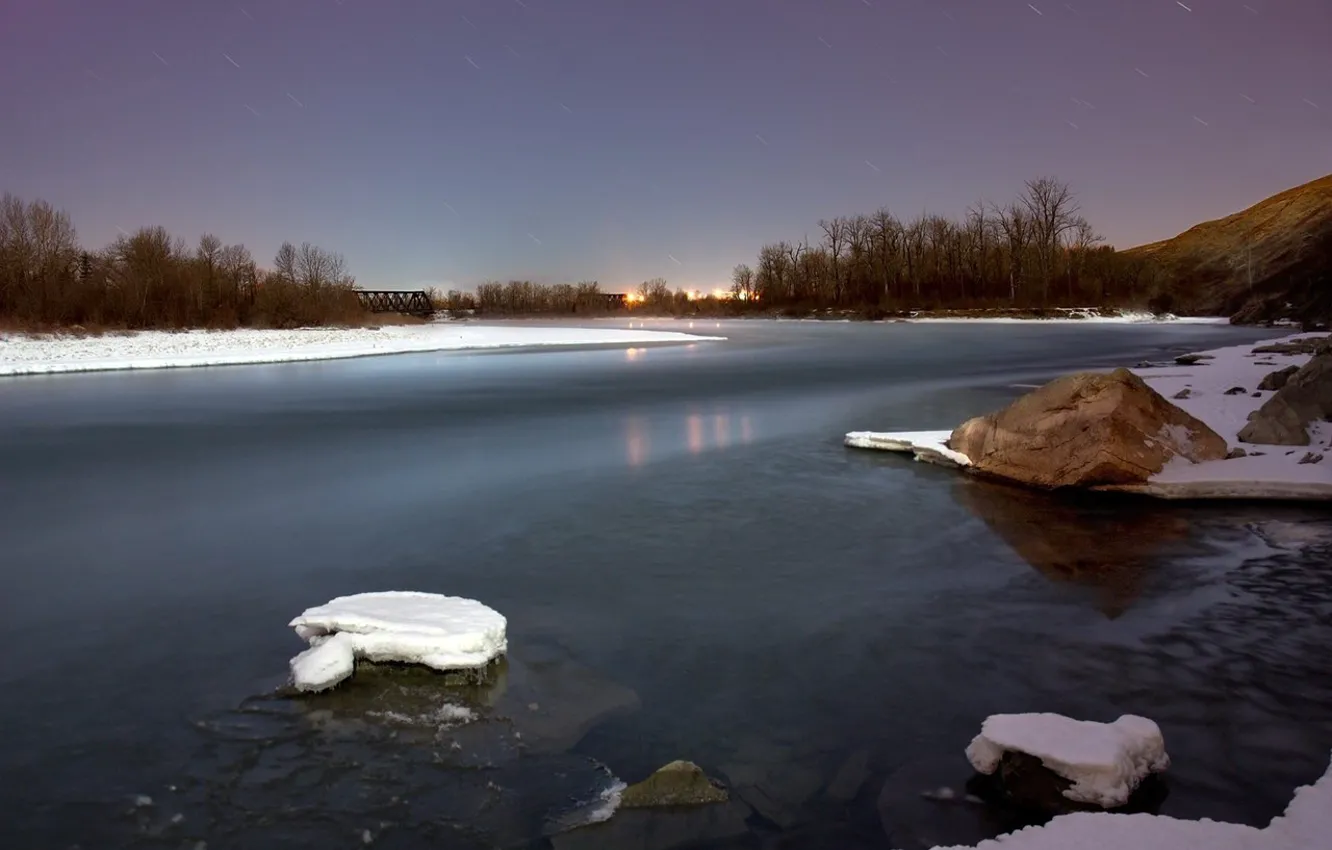 Photo wallpaper winter, river, stones