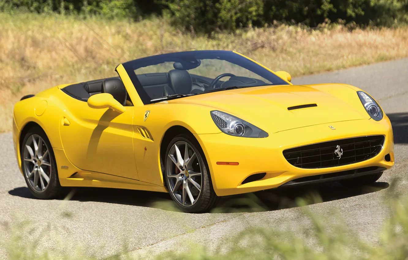 Photo wallpaper yellow, Wallpaper, Ferrari, convertible, California