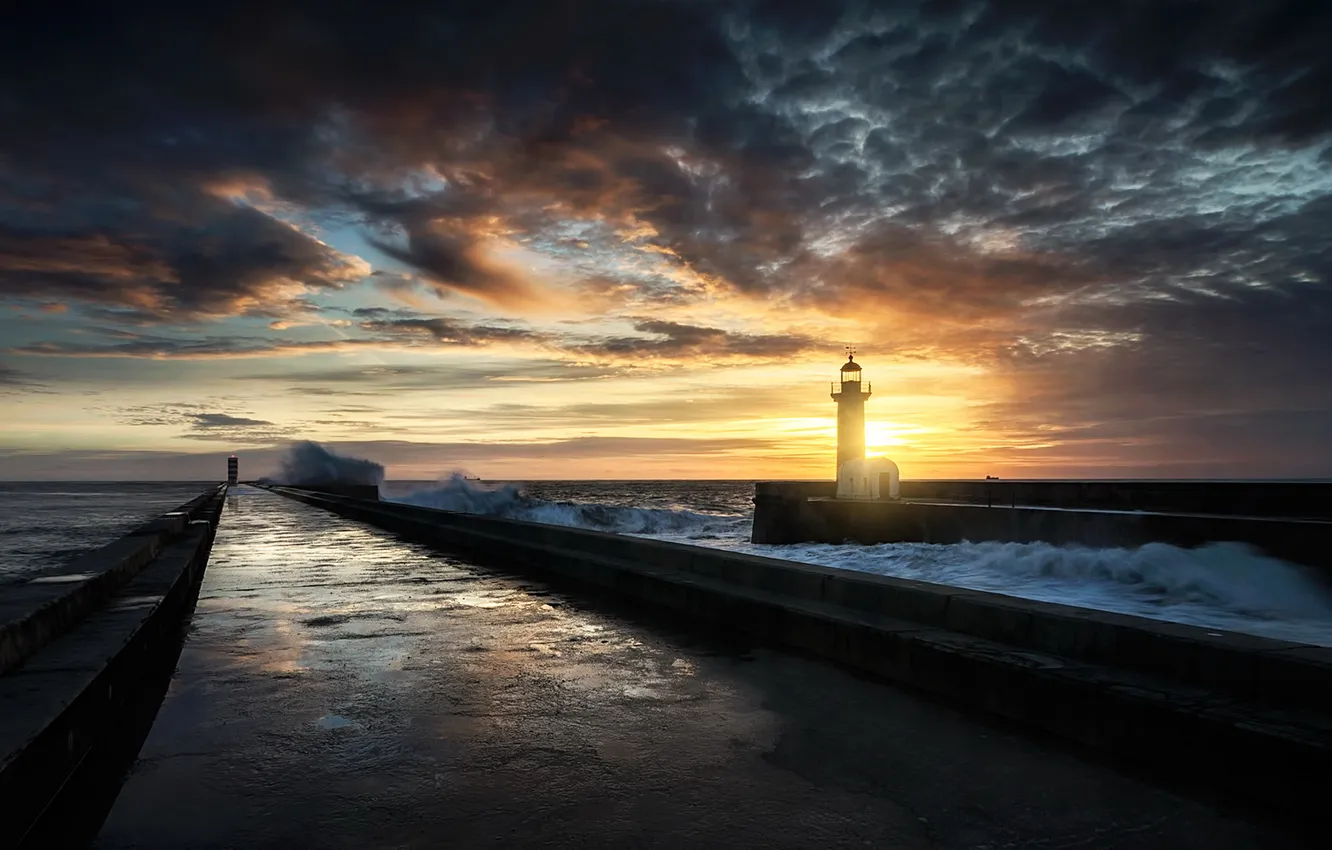 Photo wallpaper sea, landscape, night, lighthouse